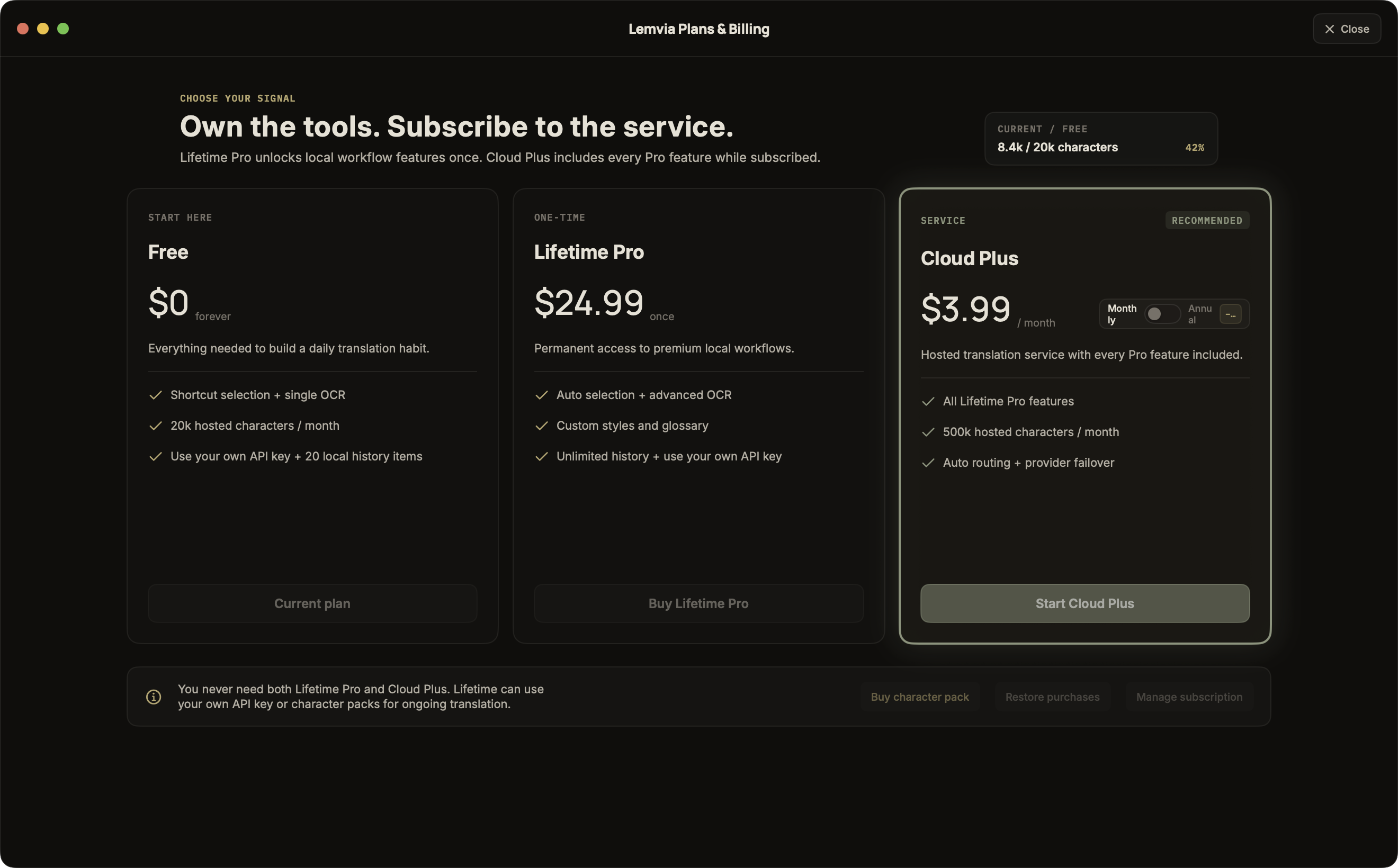 Lemvia Plans and billing